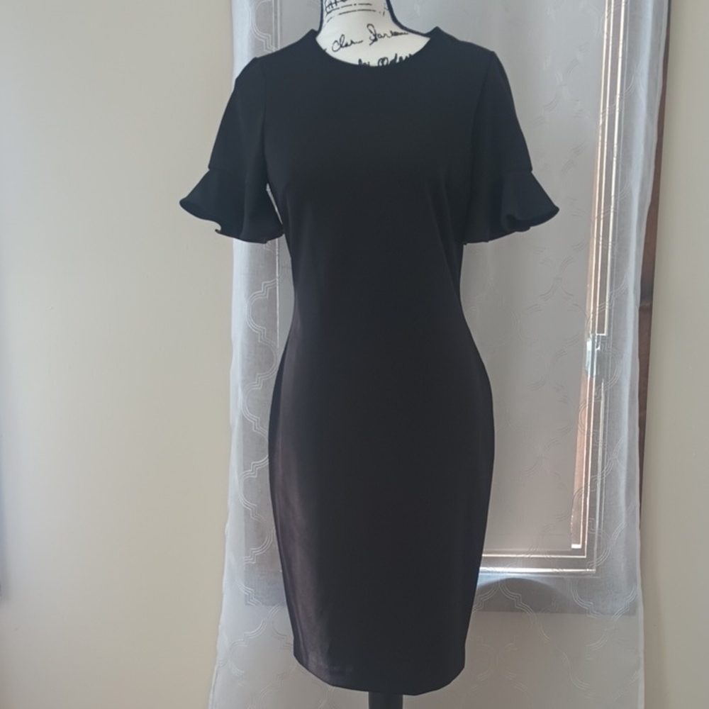 Calvin Klein Black Mini Dress with Ruffle Sleeves